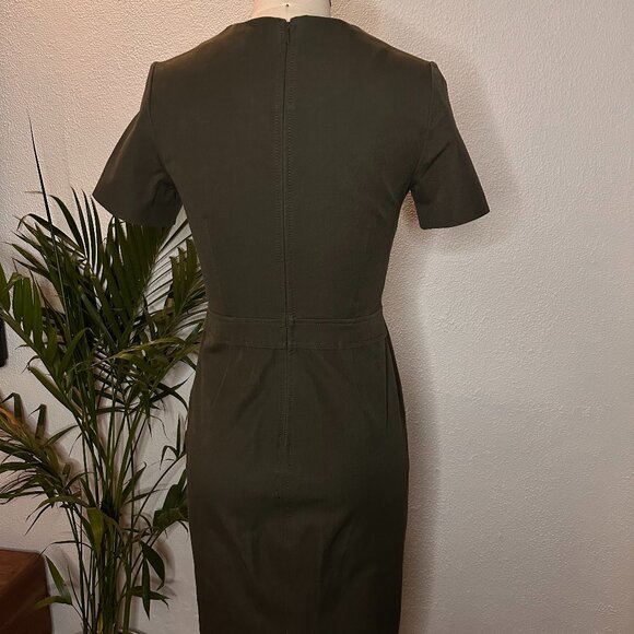 Banana Republic Olive Fitted Pencil Midi Dress Double Button Stretch Size 2 - Picture 4 of 10